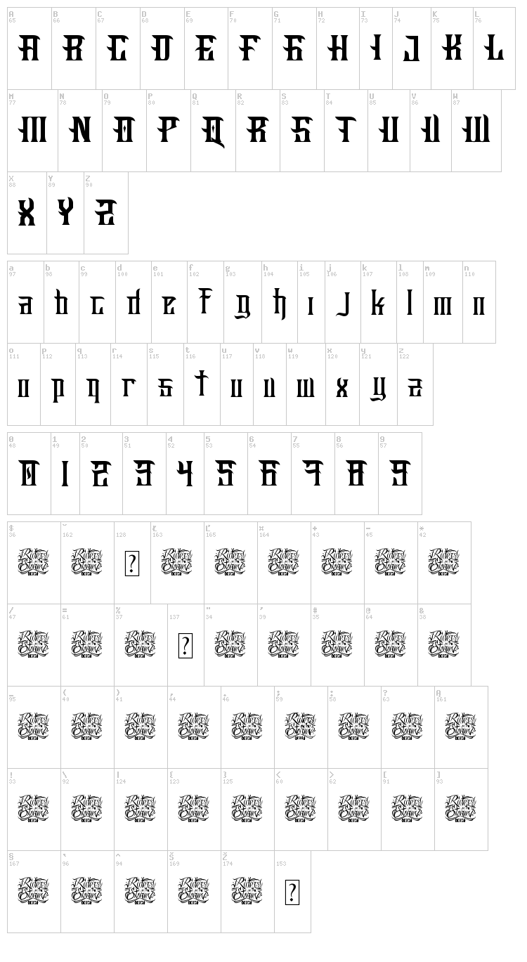 Fucking Hostile font map